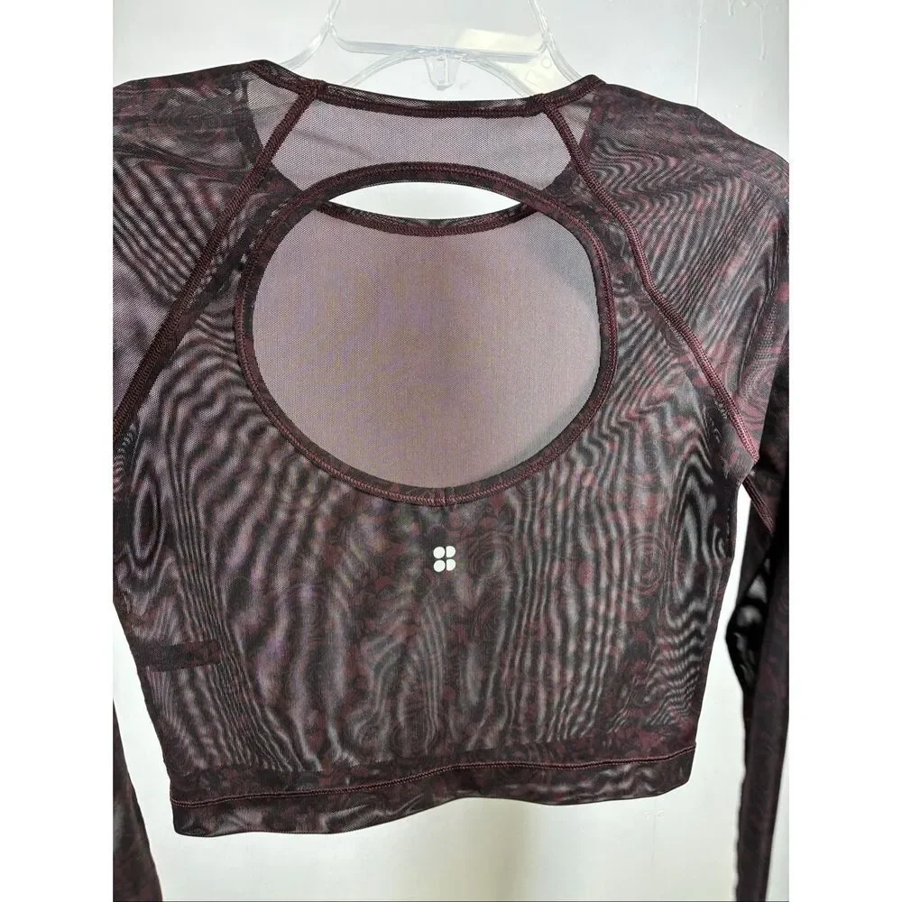 Sweaty Betty Long Sleeve Cropped Sheer Mesh Top in Floral Size XS - Picture 6 of 8